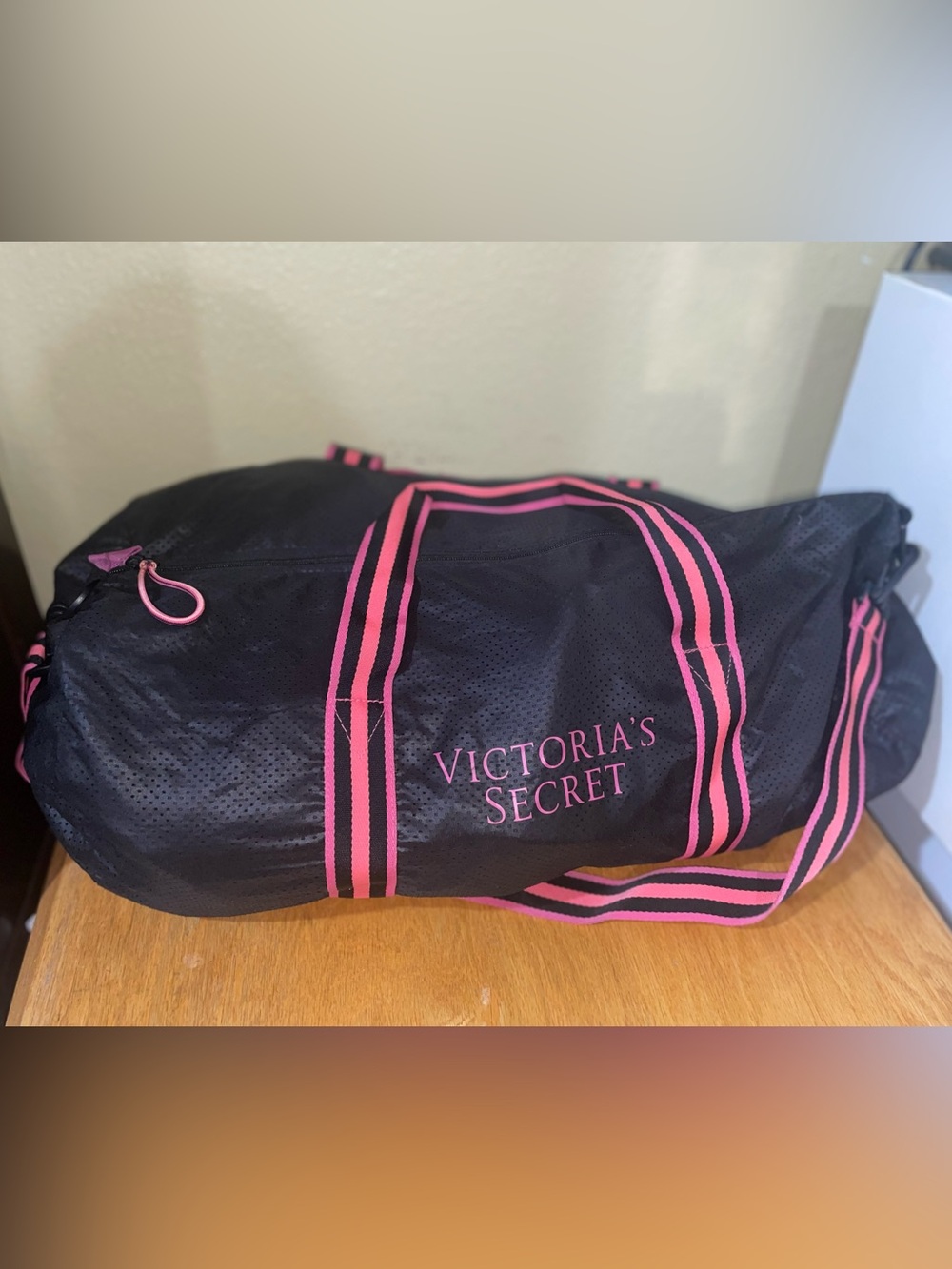 Victoria's Secret Black and Hot Pink Travel Duffel